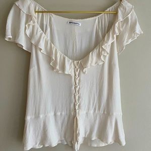 Reformation Flutter-Sleeve Lace-Up Blouse